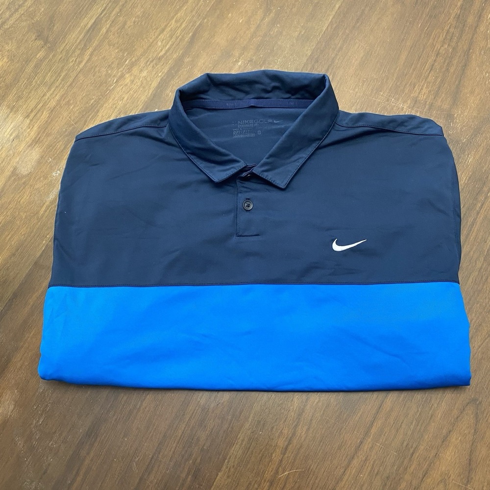 Nike Dri Fit Polo Shirt Mens L Blue‎ Golf Athletic Casual Standard 725527